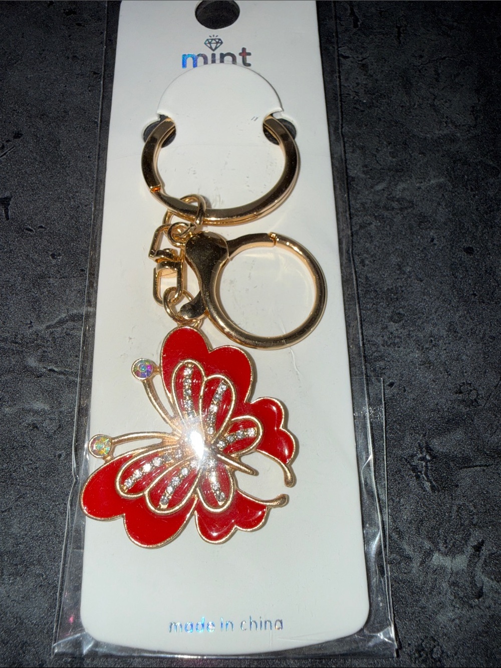 Mint Red Butterfly Key & Card Holder with Gold Hardware